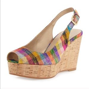 Stuart Weitzman Jean Tinsel Silk Plaid Wedge